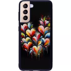 Coque Samsung Galaxy S21 5G - Silicone rigide noir Valentine 2024 Coeur Noir Abstrait