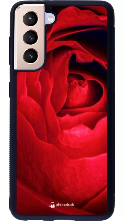 Coque Samsung Galaxy S21 5G - Silicone rigide noir Valentine 2022 Rose