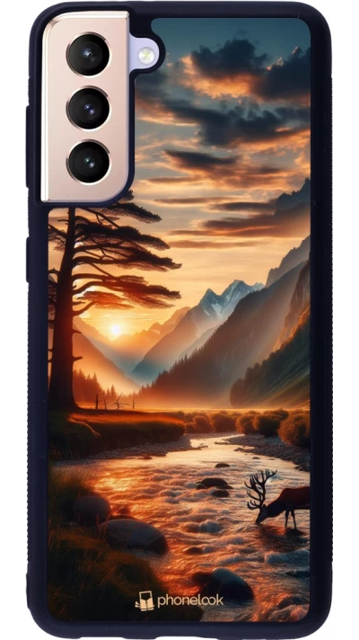 Samsung Galaxy S21 5G Case Hülle - Silikon schwarz Tal Sonnenuntergang Hirsch Baum