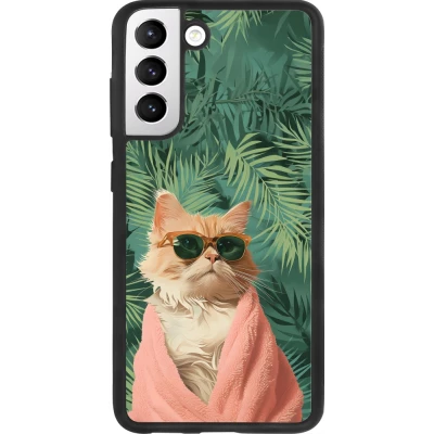 Coque Samsung Galaxy S21 FE 5G - Silicone rigide noir Cat Summer Palms