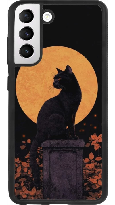 Coque Samsung Galaxy S21 FE 5G - Silicone rigide noir Halloween 2026 Cat Art Nouveau