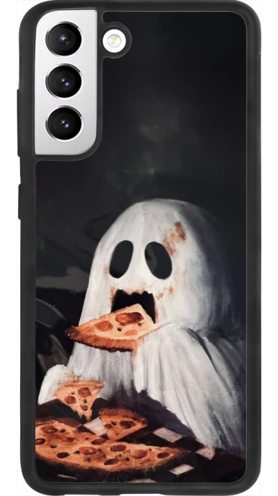 Coque Samsung Galaxy S21 FE 5G - Silicone rigide noir Halloween 2026 Ghost eating pizza