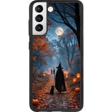 Coque Samsung Galaxy S21 FE 5G - Silicone rigide noir Halloween 2026 Witch with a cat