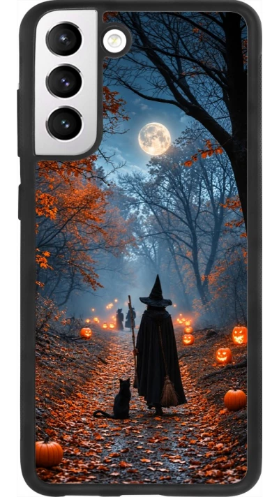 Coque Samsung Galaxy S21 FE 5G - Silicone rigide noir Halloween 2026 Witch with a cat