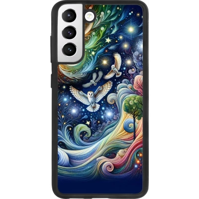 Coque Samsung Galaxy S21 FE 5G - Silicone rigide noir hibou volant floral