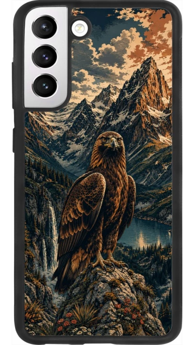 Coque Samsung Galaxy S21 FE 5G - Silicone rigide noir Linocut Aigle Royal