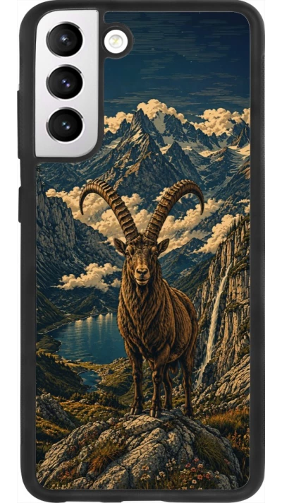 Coque Samsung Galaxy S21 FE 5G - Silicone rigide noir Linocut Bouquetin