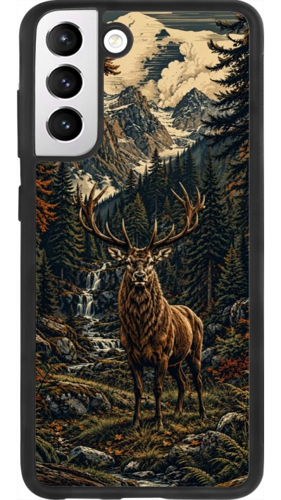 Coque Samsung Galaxy S21 FE 5G - Silicone rigide noir Linocut Cerf