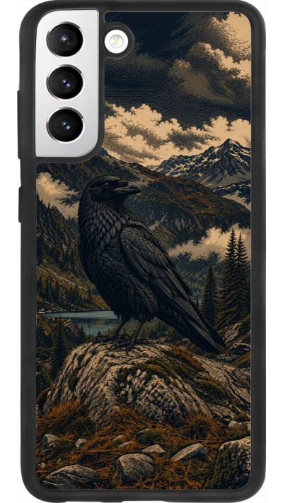 Coque Samsung Galaxy S21 FE 5G - Silicone rigide noir Linocut Grand Corbeau