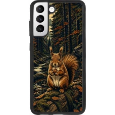 Coque Samsung Galaxy S21 FE 5G - Silicone rigide noir Linocut Ecureuil