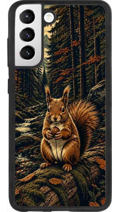 Coque Samsung Galaxy S21 FE 5G - Silicone rigide noir Linocut Ecureuil