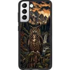 Coque Samsung Galaxy S21 FE 5G - Silicone rigide noir Linocut Grand-Duc