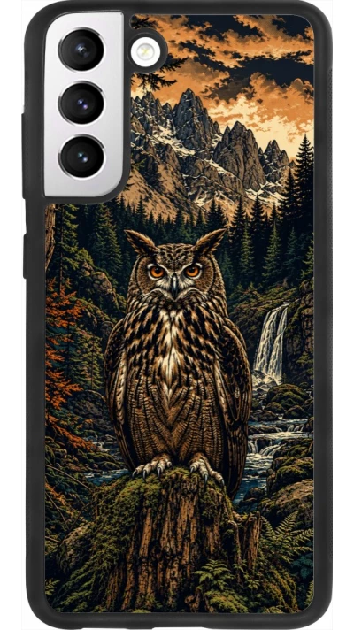 Coque Samsung Galaxy S21 FE 5G - Silicone rigide noir Linocut Grand-Duc