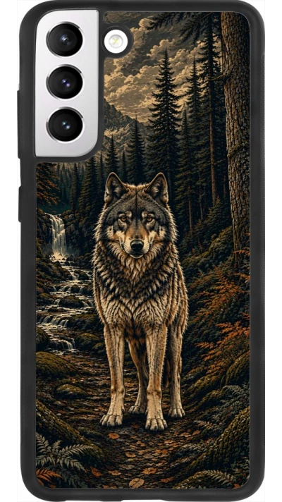 Coque Samsung Galaxy S21 FE 5G - Silicone rigide noir Linocut Loup