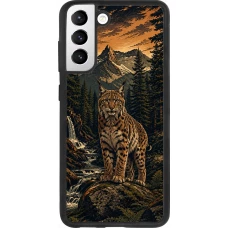 Coque Samsung Galaxy S21 FE 5G - Silicone rigide noir Linocut Lynx