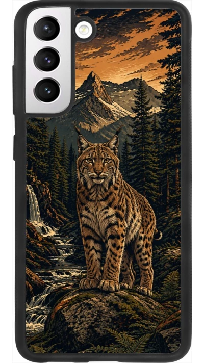Coque Samsung Galaxy S21 FE 5G - Silicone rigide noir Linocut Lynx