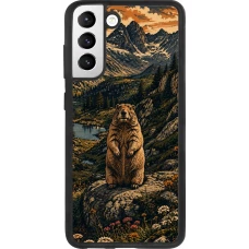 Samsung Galaxy S21 FE 5G Case Hülle - Silikon schwarz Linocut Murmeltier