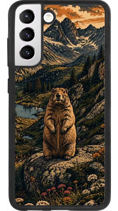 Coque Samsung Galaxy S21 FE 5G - Silicone rigide noir Linocut Marmotte