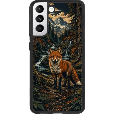 Coque Samsung Galaxy S21 FE 5G - Silicone rigide noir Linocut Renard