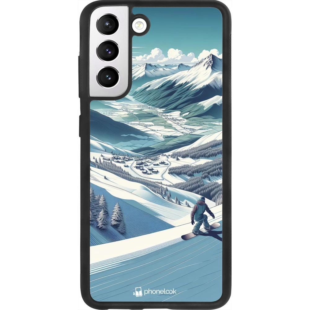 Coque Samsung Galaxy S21 FE 5G - Silicone rigide noir Snowboarder Montagne