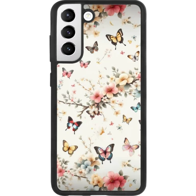 Coque Samsung Galaxy S21 FE 5G - Silicone rigide noir Spring 25 Papillons Légers