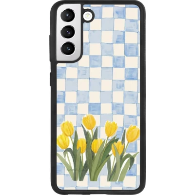 Coque Samsung Galaxy S21 FE 5G - Silicone rigide noir Blue vichy tulips Spring 2026