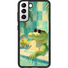Coque Samsung Galaxy S21 FE 5G - Silicone rigide noir Crocodile in the swimming pool Summer 2026