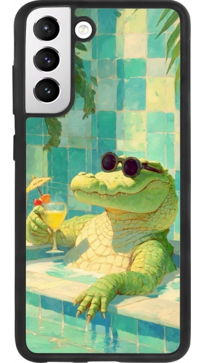 Coque Samsung Galaxy S21 FE 5G - Silicone rigide noir Crocodile in the swimming pool Summer 2026