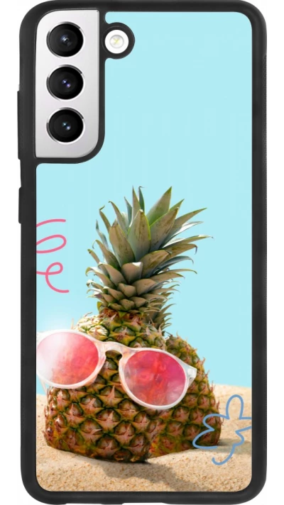 Coque Samsung Galaxy S21 FE 5G - Silicone rigide noir Pineapple with glasses Summer 2026
