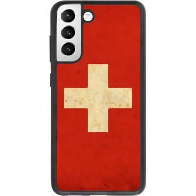 Coque Samsung Galaxy S21 FE 5G - Silicone rigide noir Vintage Flag SWISS