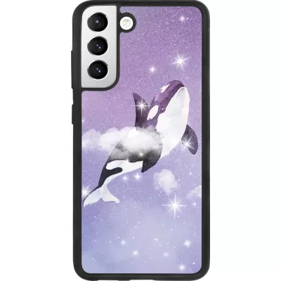 Coque Samsung Galaxy S21 FE 5G - Silicone rigide noir Whale in sparking stars