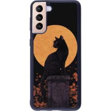 Coque Samsung Galaxy S21+ 5G - Silicone rigide noir Halloween 2026 Cat Art Nouveau