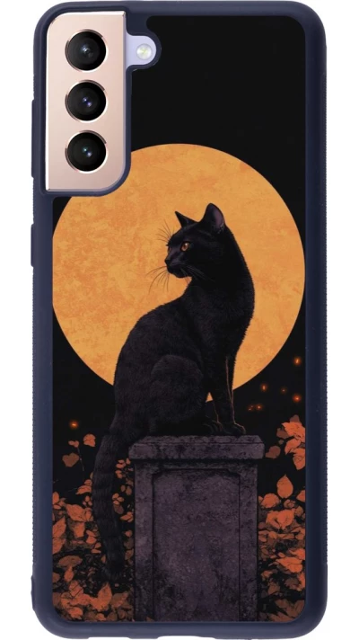 Coque Samsung Galaxy S21+ 5G - Silicone rigide noir Halloween 2026 Cat Art Nouveau
