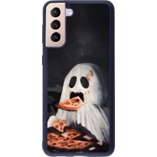 Coque Samsung Galaxy S21+ 5G - Silicone rigide noir Halloween 2026 Ghost eating pizza