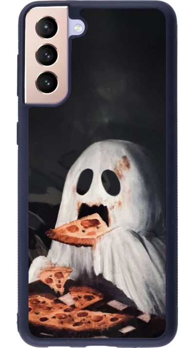 Coque Samsung Galaxy S21+ 5G - Silicone rigide noir Halloween 2026 Ghost eating pizza