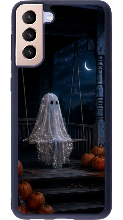 Coque Samsung Galaxy S21+ 5G - Silicone rigide noir Halloween 2026 Ghost on a swing