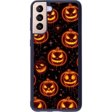 Coque Samsung Galaxy S21+ 5G - Silicone rigide noir Halloween 2026 Pattern Pumpkins