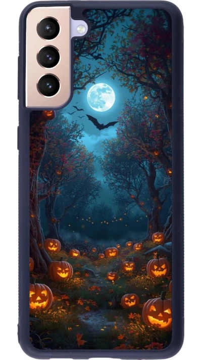 Coque Samsung Galaxy S21+ 5G - Silicone rigide noir Halloween 2026 Road of Pumpkins