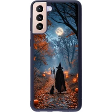 Coque Samsung Galaxy S21+ 5G - Silicone rigide noir Halloween 2026 Witch with a cat