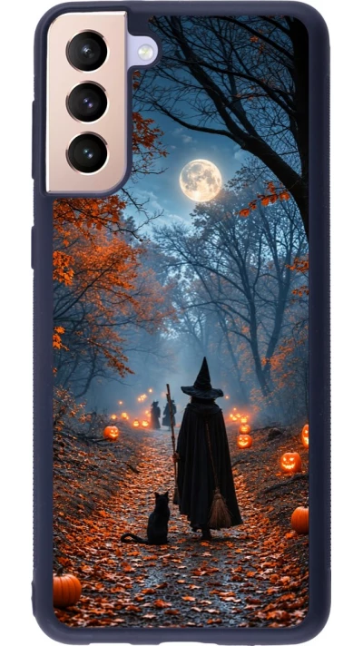 Coque Samsung Galaxy S21+ 5G - Silicone rigide noir Halloween 2026 Witch with a cat