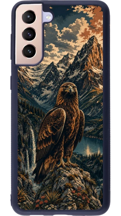 Coque Samsung Galaxy S21+ 5G - Silicone rigide noir Linocut Aigle Royal