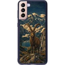 Coque Samsung Galaxy S21+ 5G - Silicone rigide noir Linocut Bouquetin