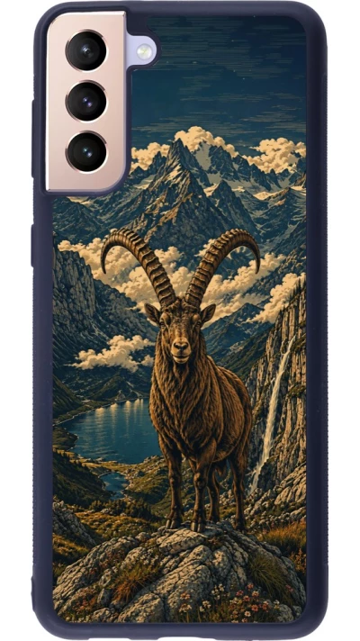 Coque Samsung Galaxy S21+ 5G - Silicone rigide noir Linocut Bouquetin