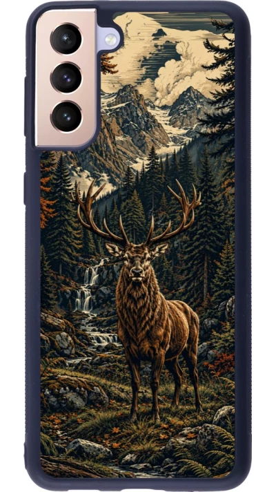 Coque Samsung Galaxy S21+ 5G - Silicone rigide noir Linocut Cerf