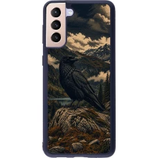 Coque Samsung Galaxy S21+ 5G - Silicone rigide noir Linocut Grand Corbeau