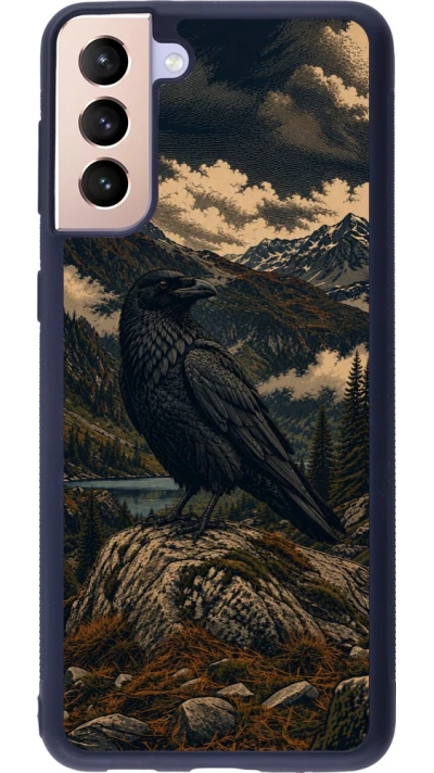 Coque Samsung Galaxy S21+ 5G - Silicone rigide noir Linocut Grand Corbeau
