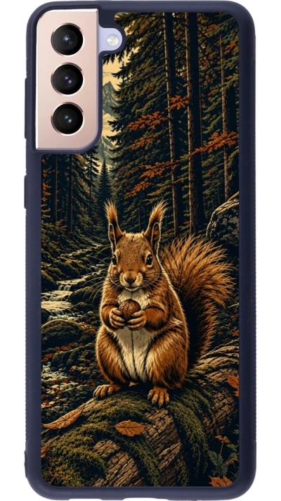 Coque Samsung Galaxy S21+ 5G - Silicone rigide noir Linocut Ecureuil