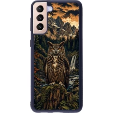 Coque Samsung Galaxy S21+ 5G - Silicone rigide noir Linocut Grand-Duc