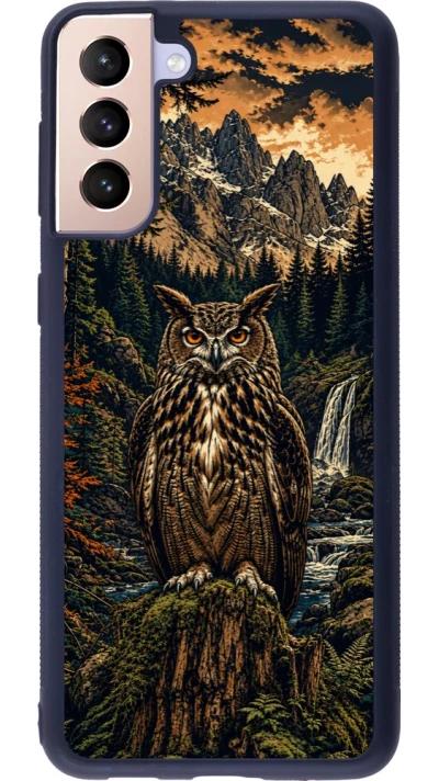 Coque Samsung Galaxy S21+ 5G - Silicone rigide noir Linocut Grand-Duc