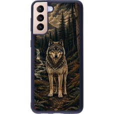 Coque Samsung Galaxy S21+ 5G - Silicone rigide noir Linocut Loup
